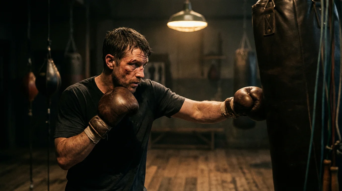 Boxeur expérimenté s'entraînant au sac de frappe dans une salle de boxe