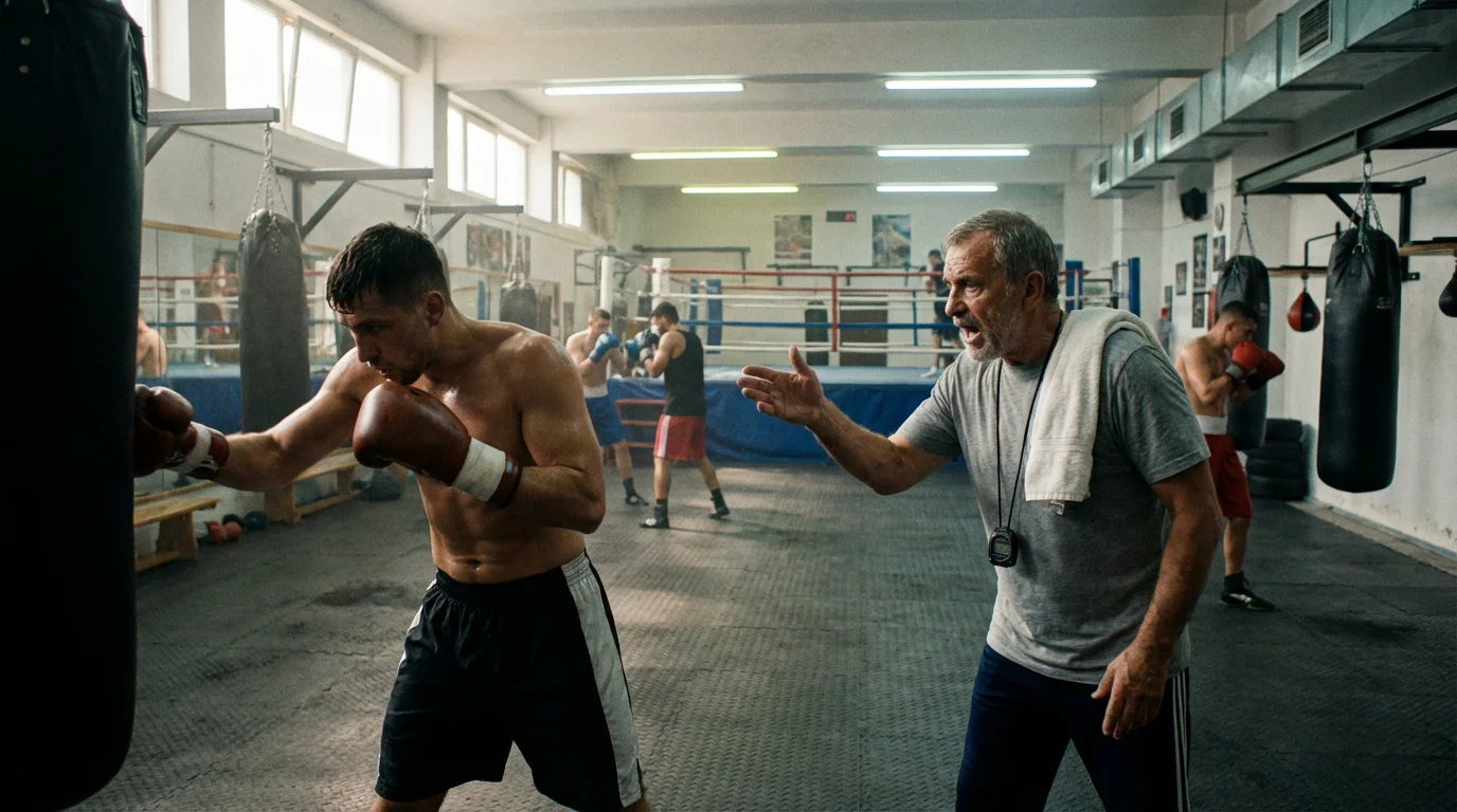 Boxeur professionnel à l'entraînement avec son coach dans une salle de boxe