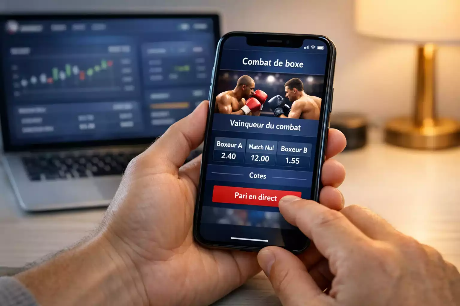 Écran montrant des cotes de paris sportifs sur la boxe