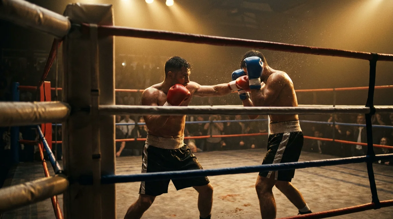 Gros plan sur un boxeur en plein combat avec statistiques de coups portés