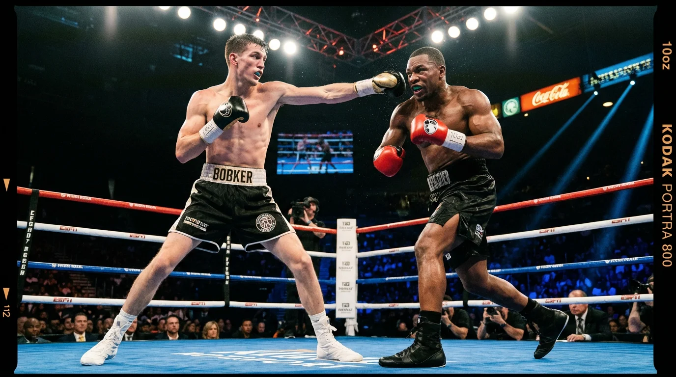 Deux boxeurs aux styles contrastés s'affrontant sur le ring lors d'un combat professionnel